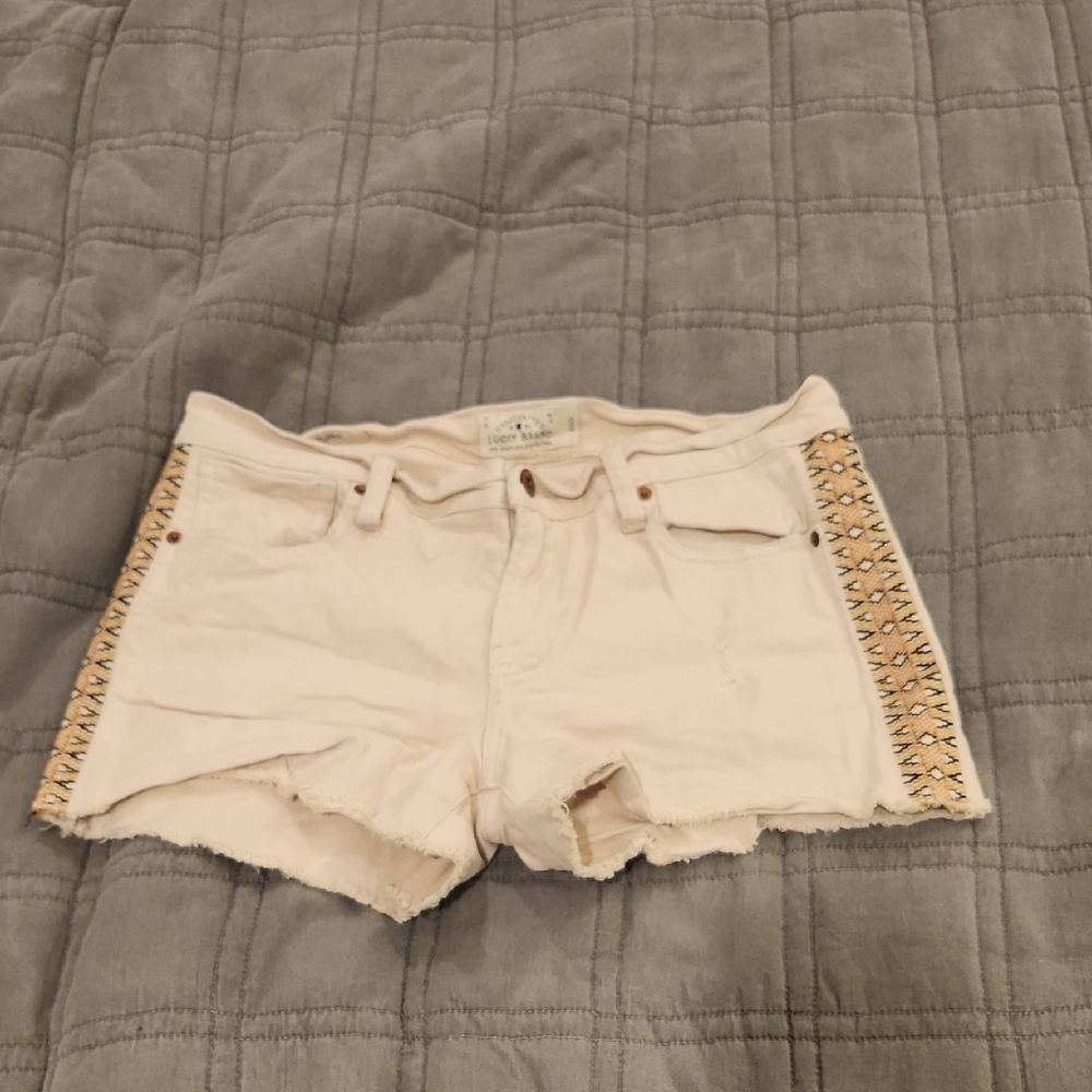 Lucky Brand "Malibu" Cream Jean Shorts with Embroidered Sides Size 29!
